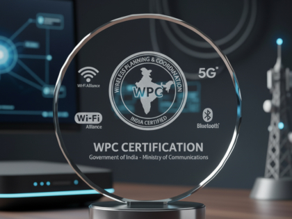 Female blogger with laptop recording video while sitting at offi