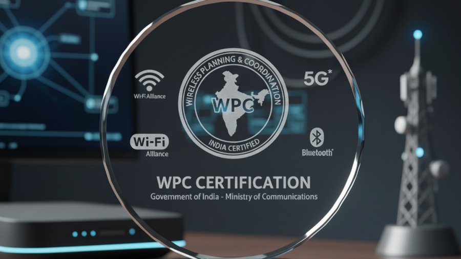 Female blogger with laptop recording video while sitting at offi